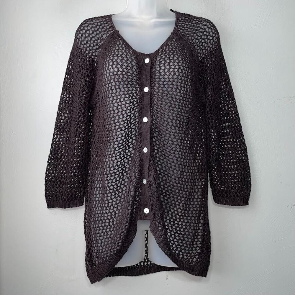 Avalin Size Medium Black Linen Open Knit Cardigan Sweater Dark Artsy Whimsigoth